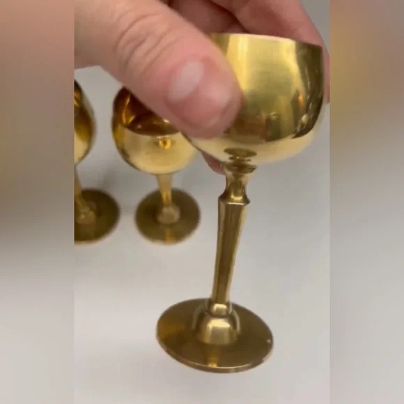 Vintage Solid Brass Wine Goblet Set of 4, Retro Barware - Picture 5 of 7